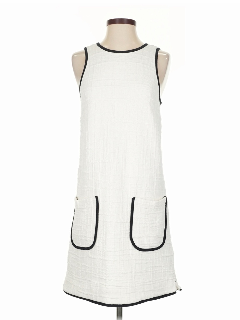 Maeve by Anthropologie- Sleeveless White Shift Dress with Black Trim